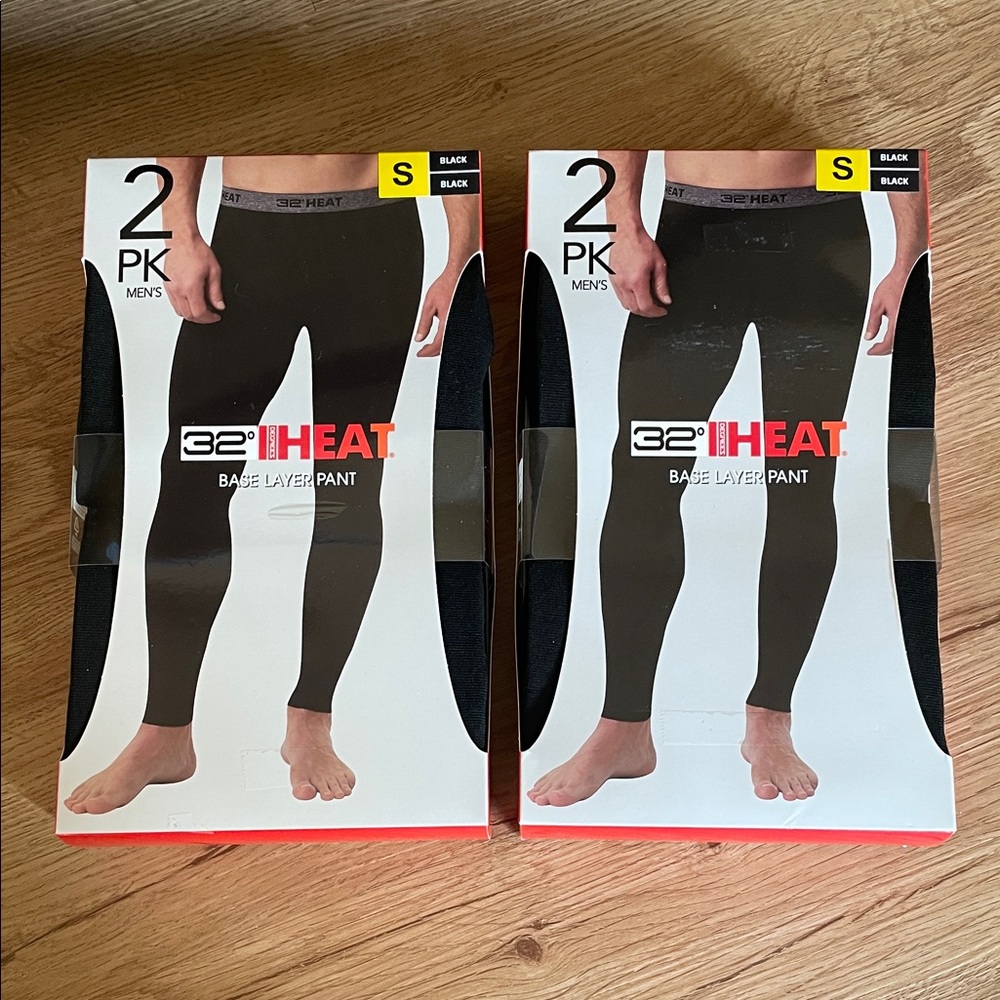 32 Degrees Men's Black Heat Base Layer Pants - 2 Pack NWT